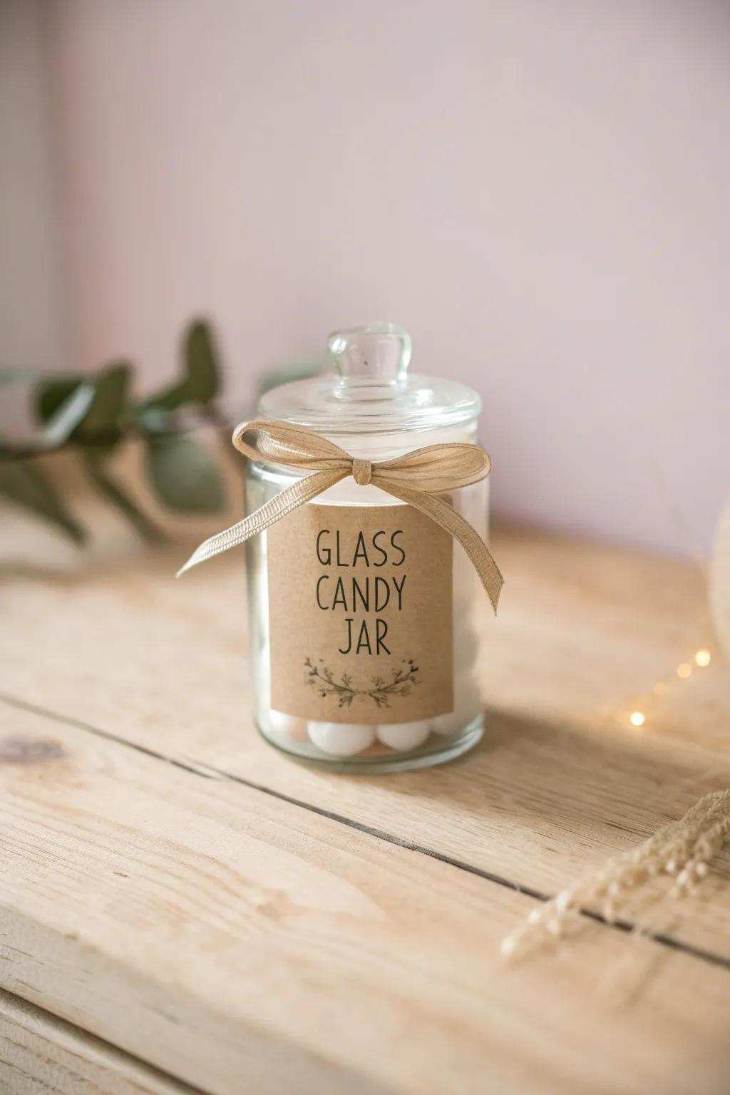 Elevate your confectionery canisters with a personal touch of elegance. Suited for memorable party keepsakes!