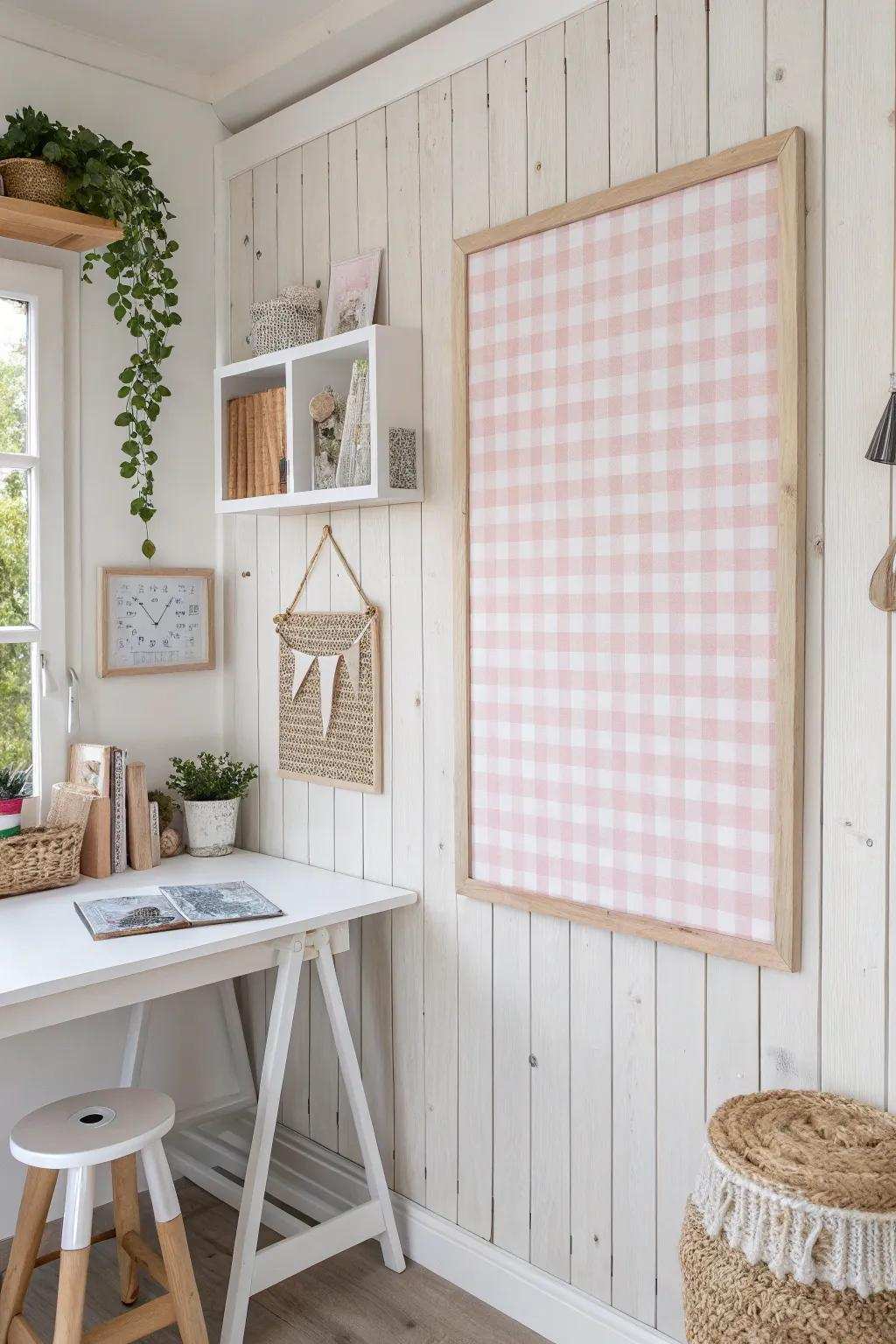 Elevate your crafting space with a charming rose-tinted notice board, where simplicity aligns with ingenuity.