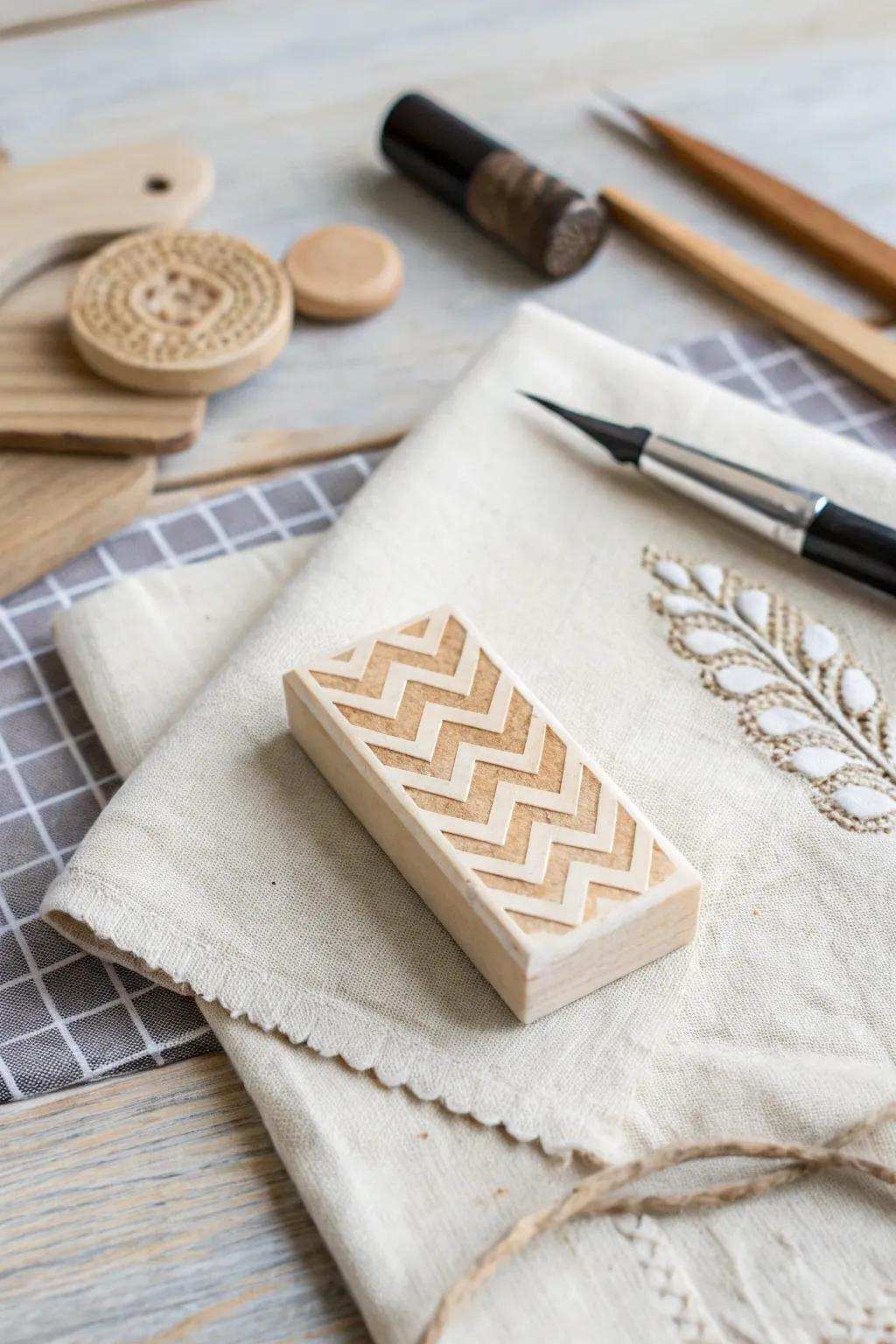 Elevate your DIY activity through minimalist chevron prints on textiles. Ideal for giving life to old treasures!