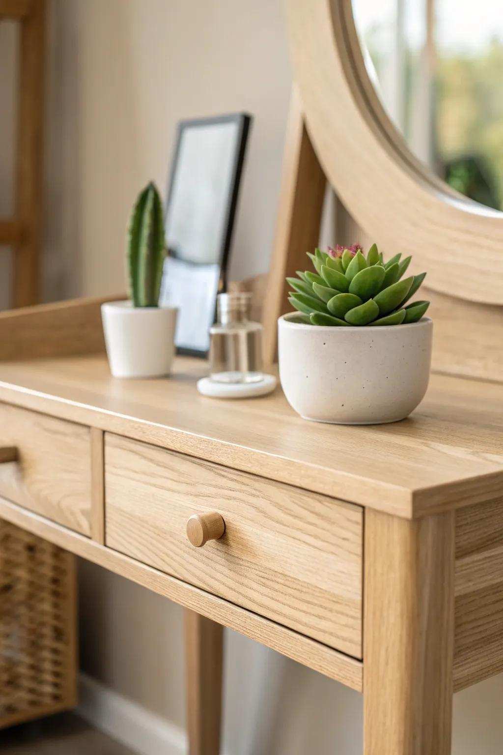 Elevate your dressing table with a touch of nature's beauty 🌿✨ #ScandinavianLayout #MinimalistBeauty