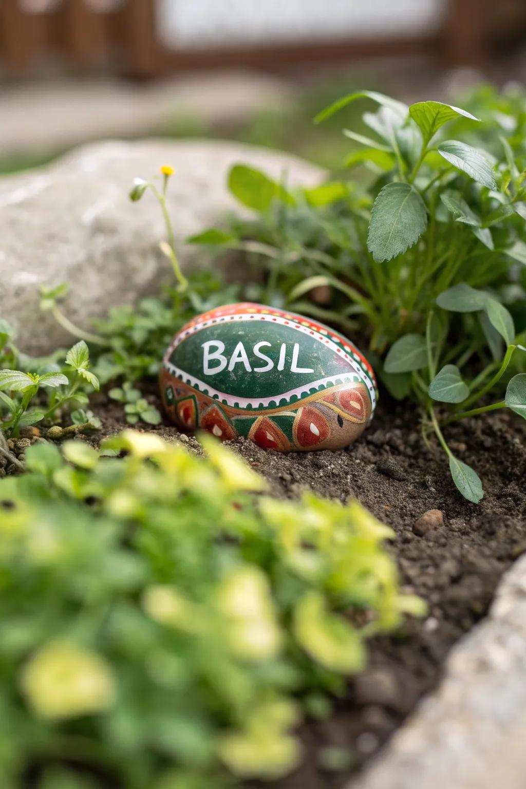 Elevate your garden with homespun charm: Explore the art of painted stone garden labels.