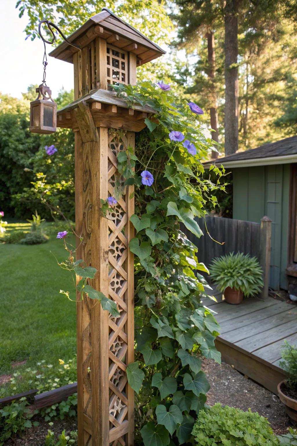 Elevate your garden's charm using a trellis pole that blends nature and artistry.