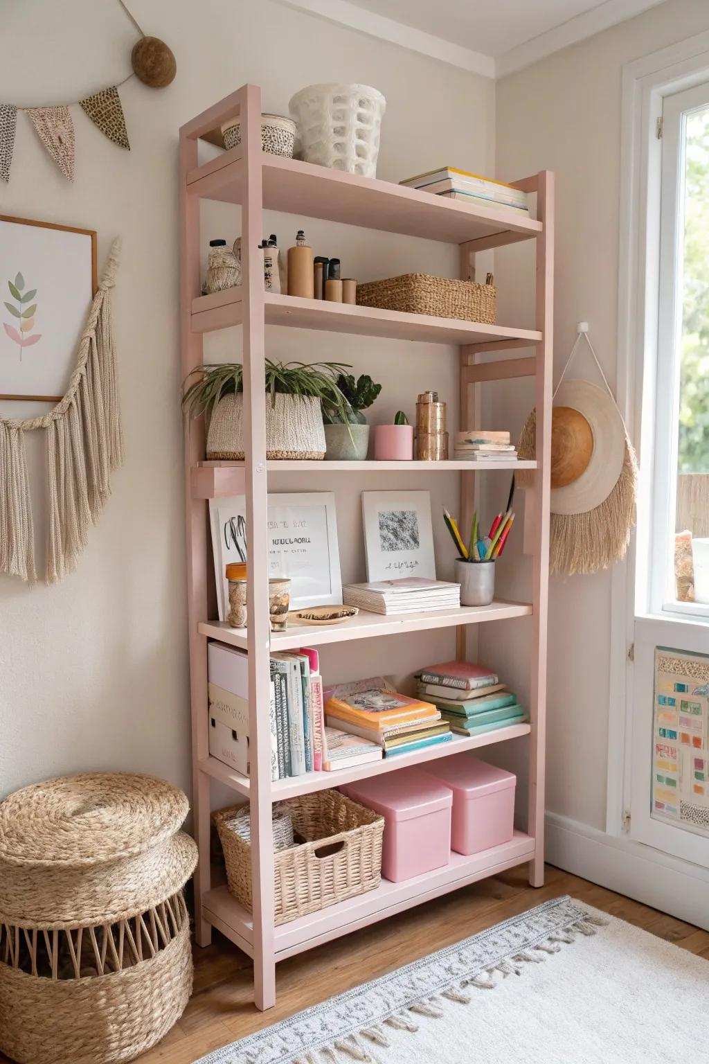 Elevate your ingenuity with these charming rose display shelving units, ideal for showcasing your handcrafted creations.
