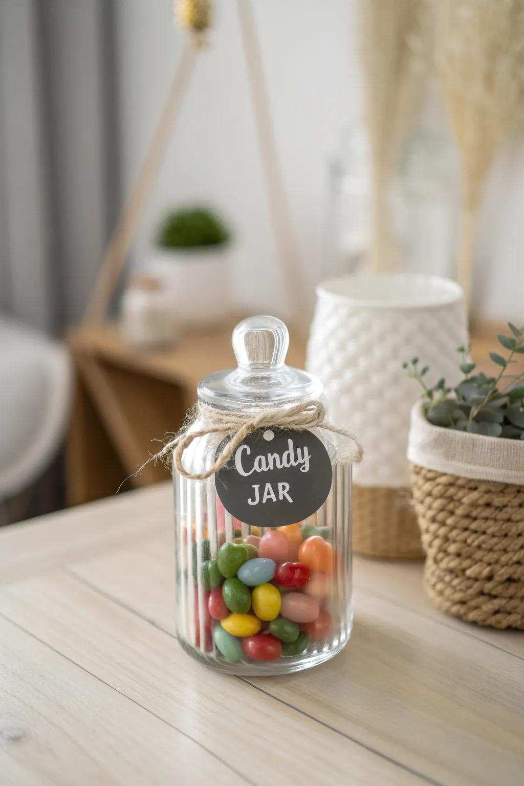 Elevate your kitchen arrangement with charming chalkboard-labeled confectionery canisters!