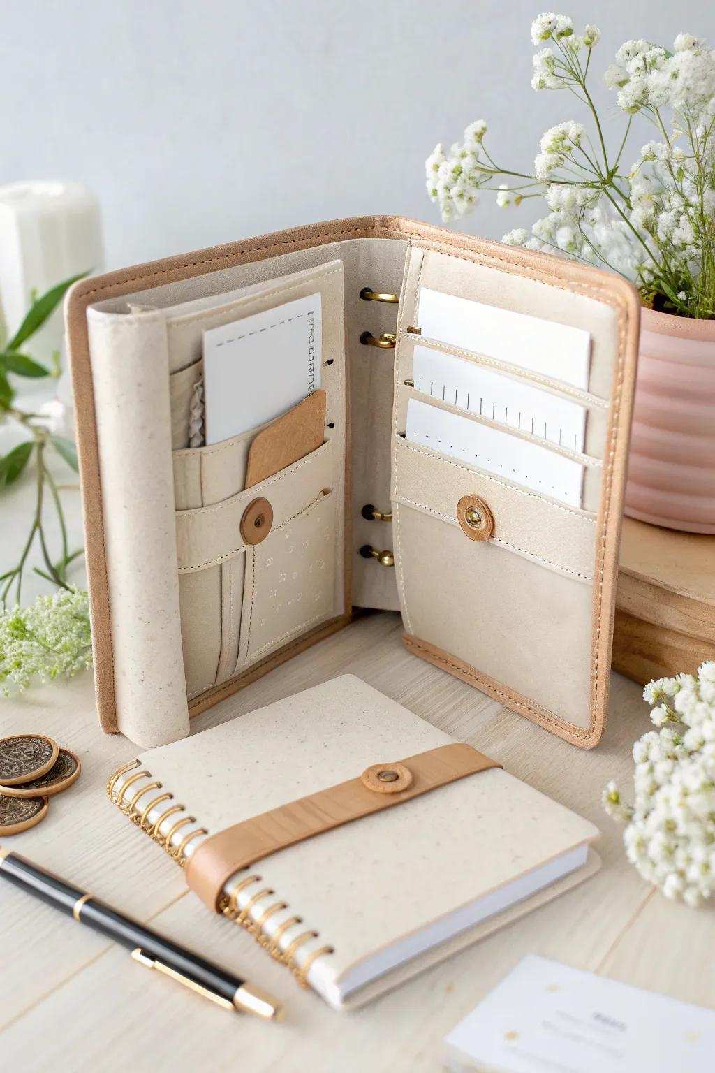 Elevate your organization with Scandinavian charm and a touch of Boho flair. Explore interactive binder design through handmade pouches and flaps.