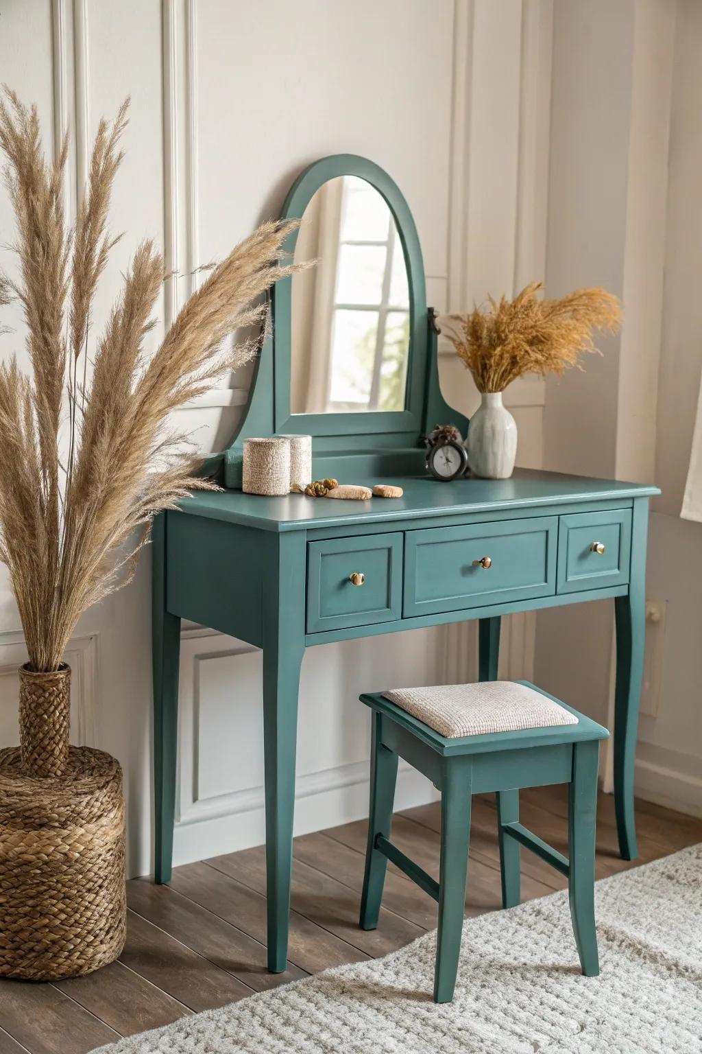 Elevate your personal area with a striking, teal standout item - where simplicity converges with Boho sophistication.