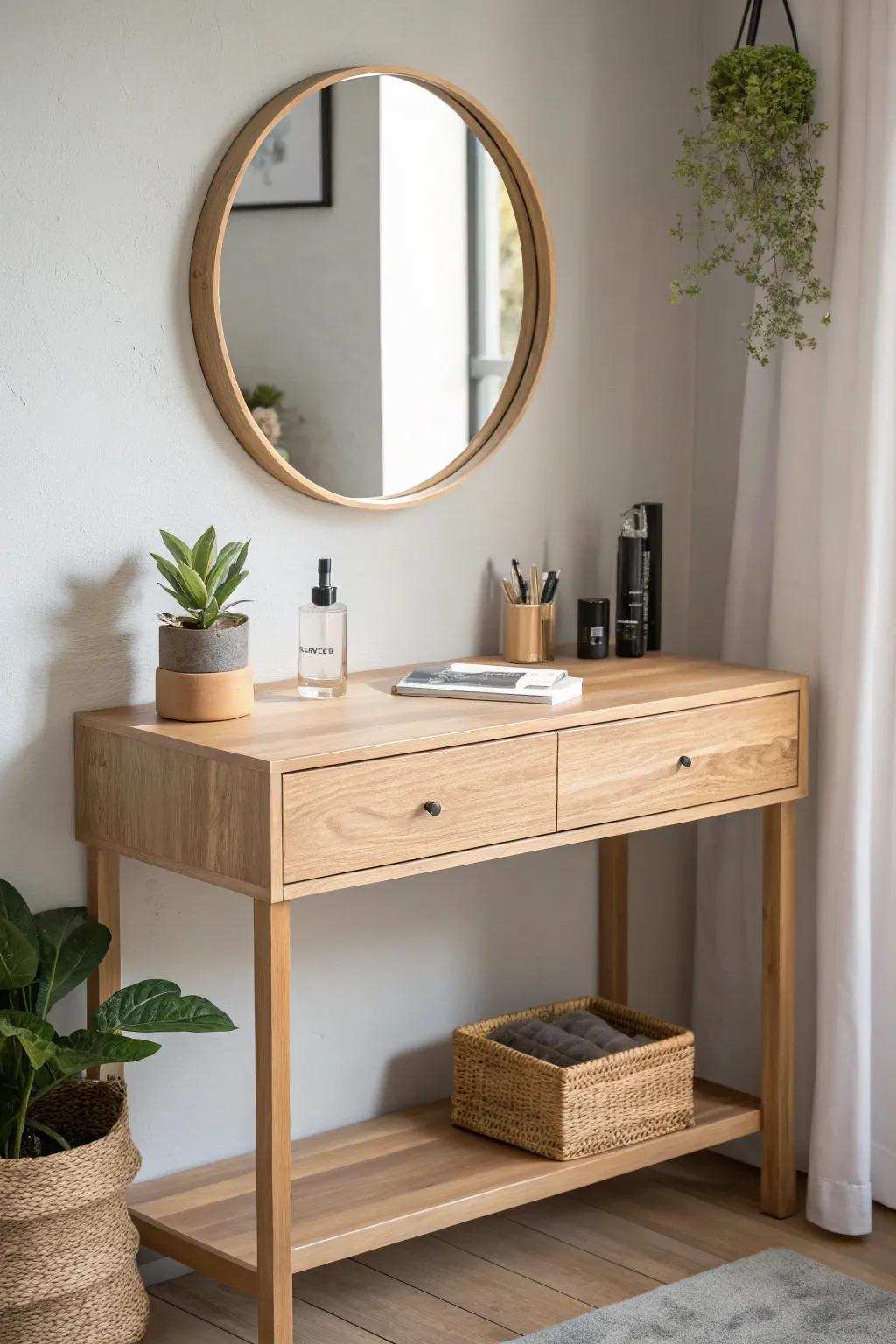 Elevate your personal area with the sophistication of a suspended dressing table—where minimalism meets boho elegance.