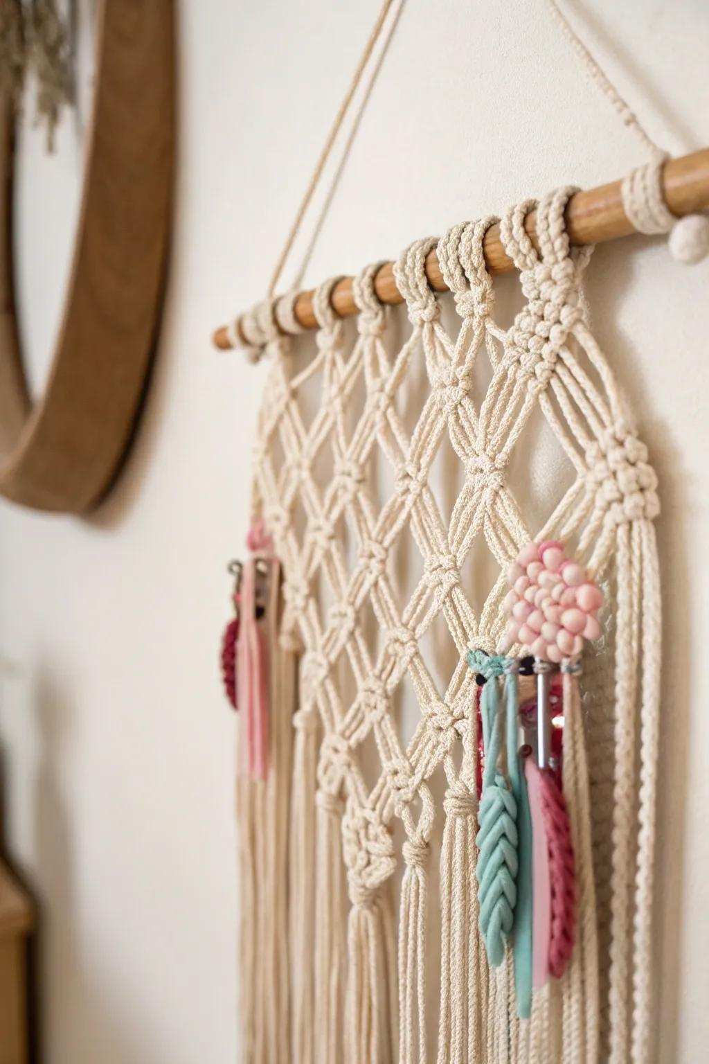 Elevate your space with the artistry of a macramé hair accessory organizer—where beauty meets functionality.