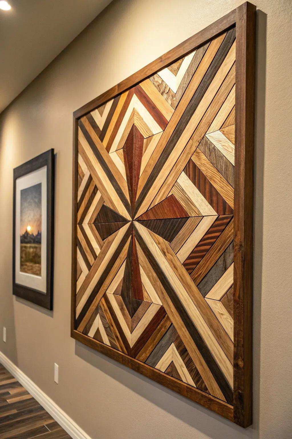 Elevate your space with this stunning geometric wood wall art, where craftsmanship meets style.