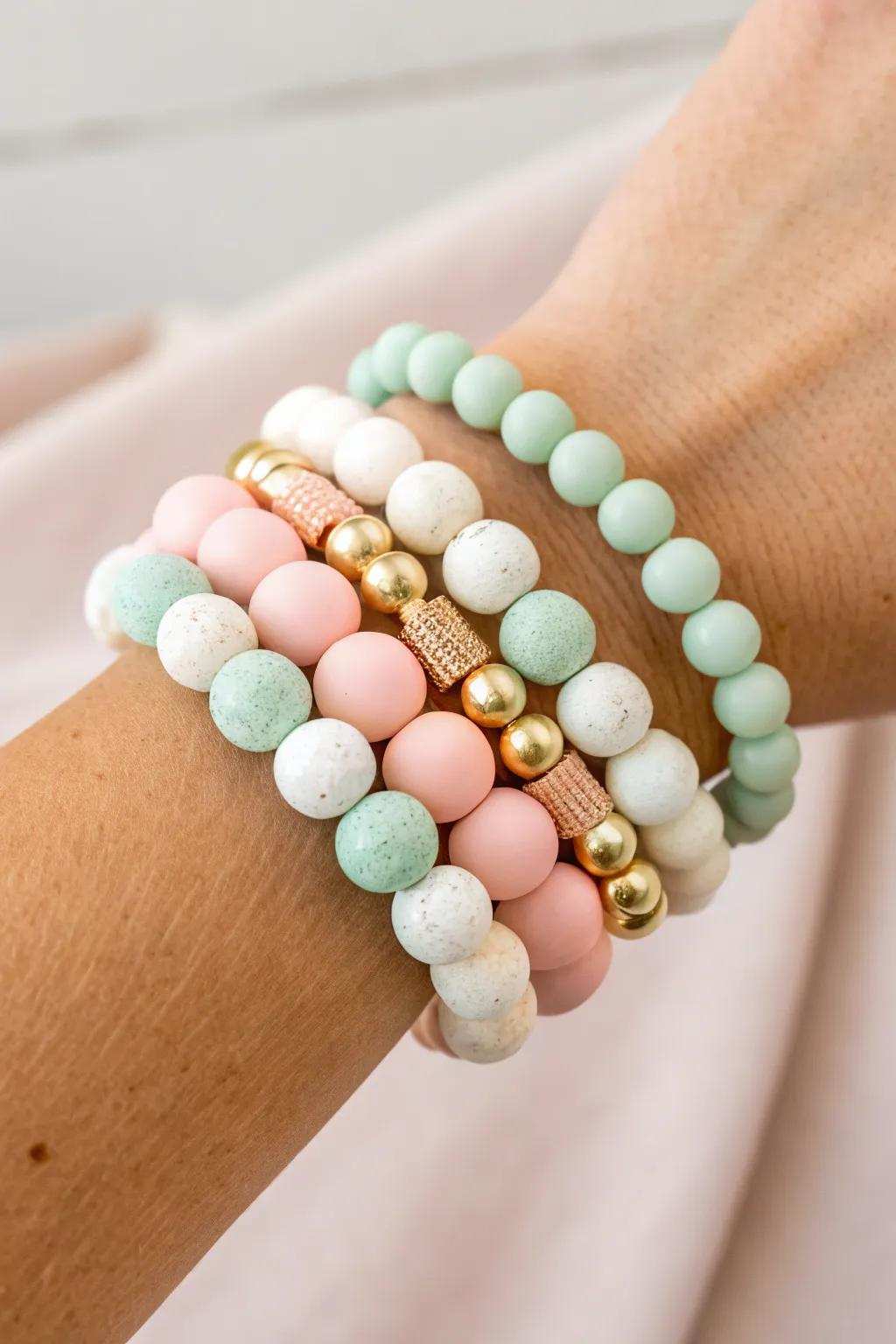 Elevate your style with a stack of chic clay disc bracelets. Perfect for adding a touch of playful elegance to any outfit!