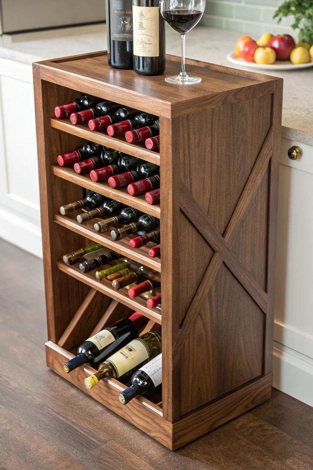 Elevate your wine storage with this handcrafted compact wine storage, where functionality meets style in every detail.