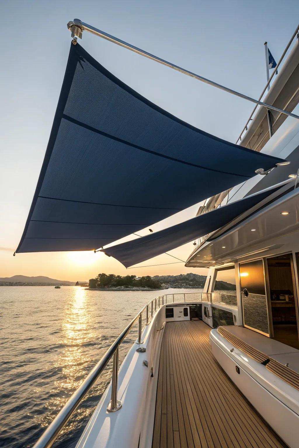 Elevate your yacht adventure with a bespoke fabric canopy that unifies style and utility.