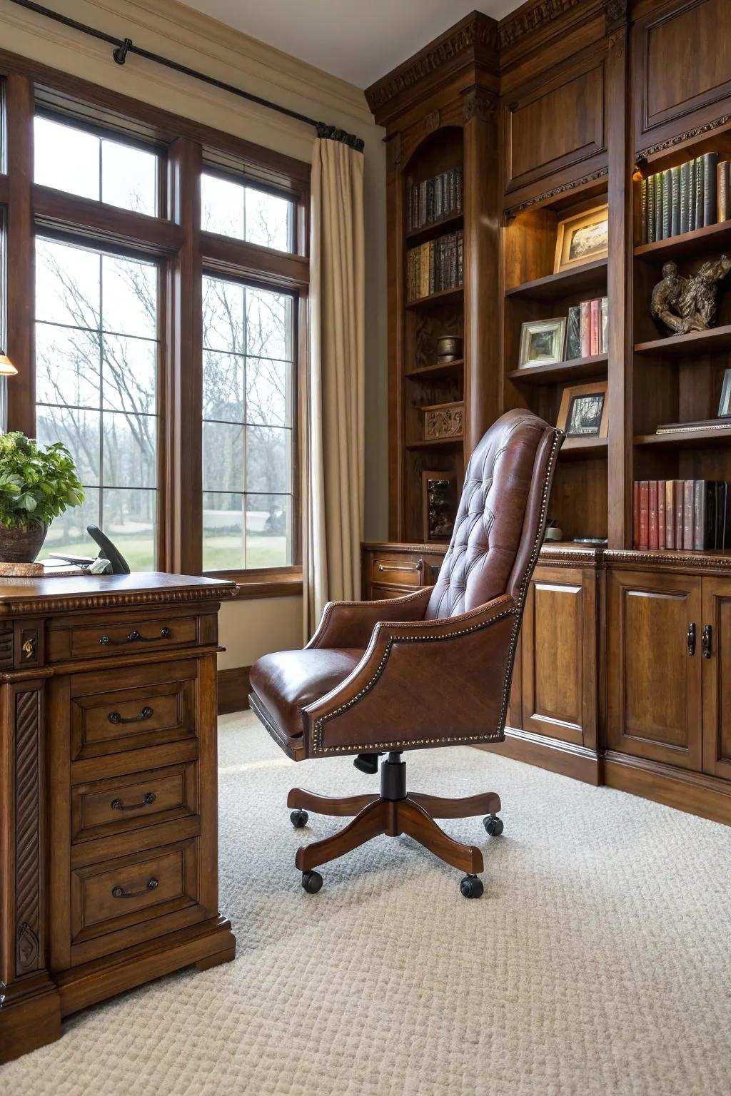 Elevated-back chairs combine elegance with supportive features.