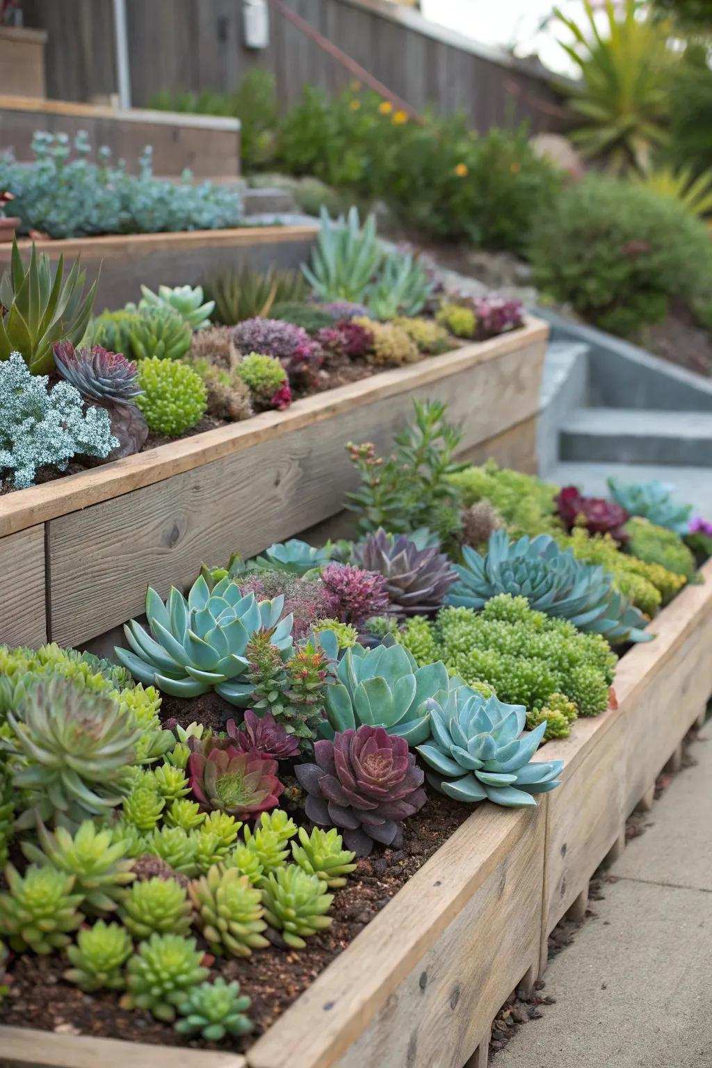 Elevated gardens showcase dimension and aesthetic value.