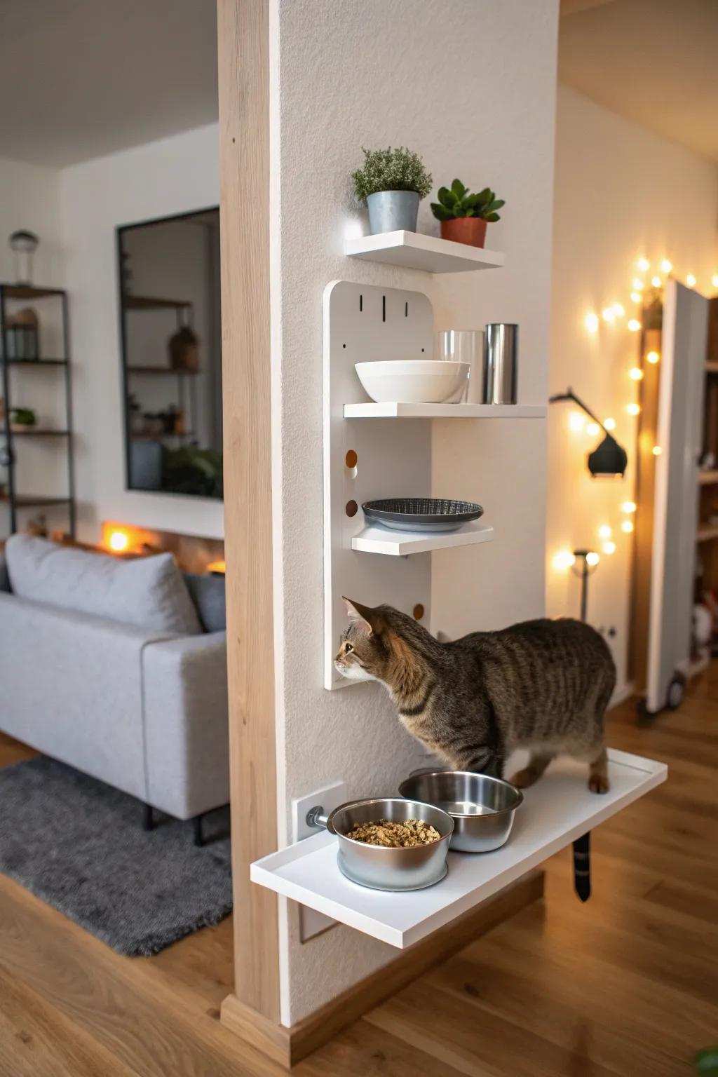 Elevated nourishment stations are suited for multi-pet residences.