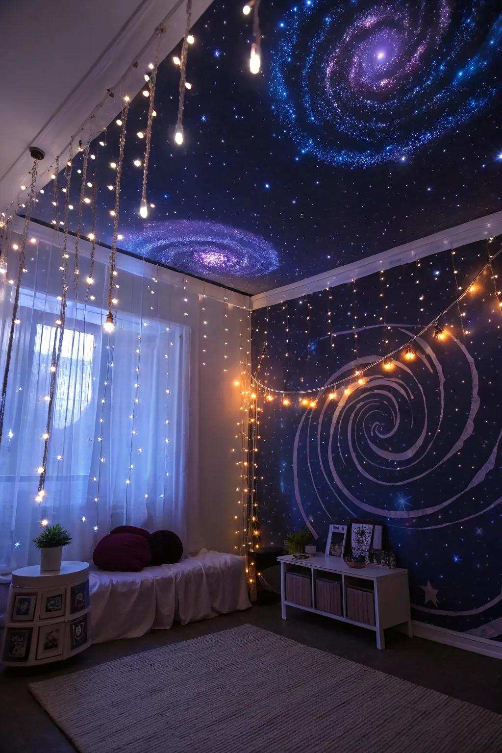 Embark on a cosmic journey with a stunning Cosmos Voyage sleepover.