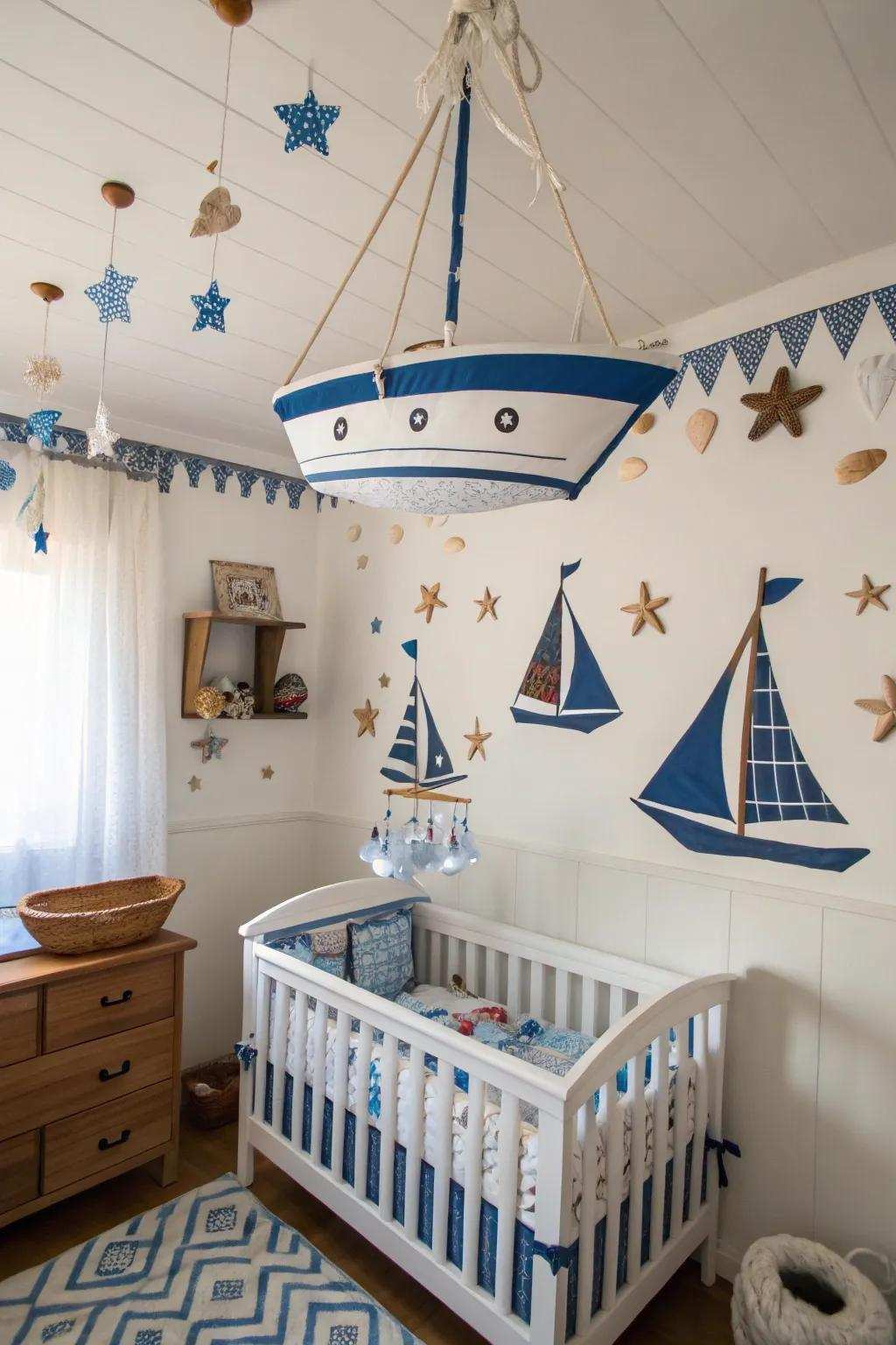 Embark on a voyage of dreamscapes with this maritime-themed nursery.