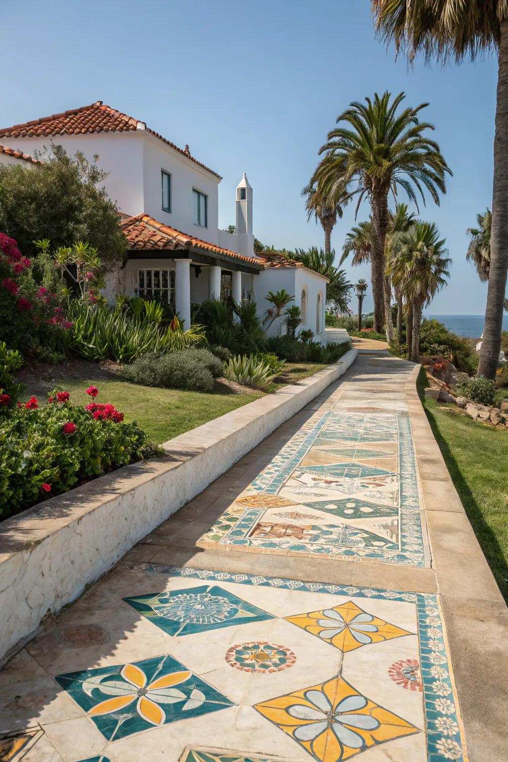 Embedded tiles add color and individuality to walkways.
