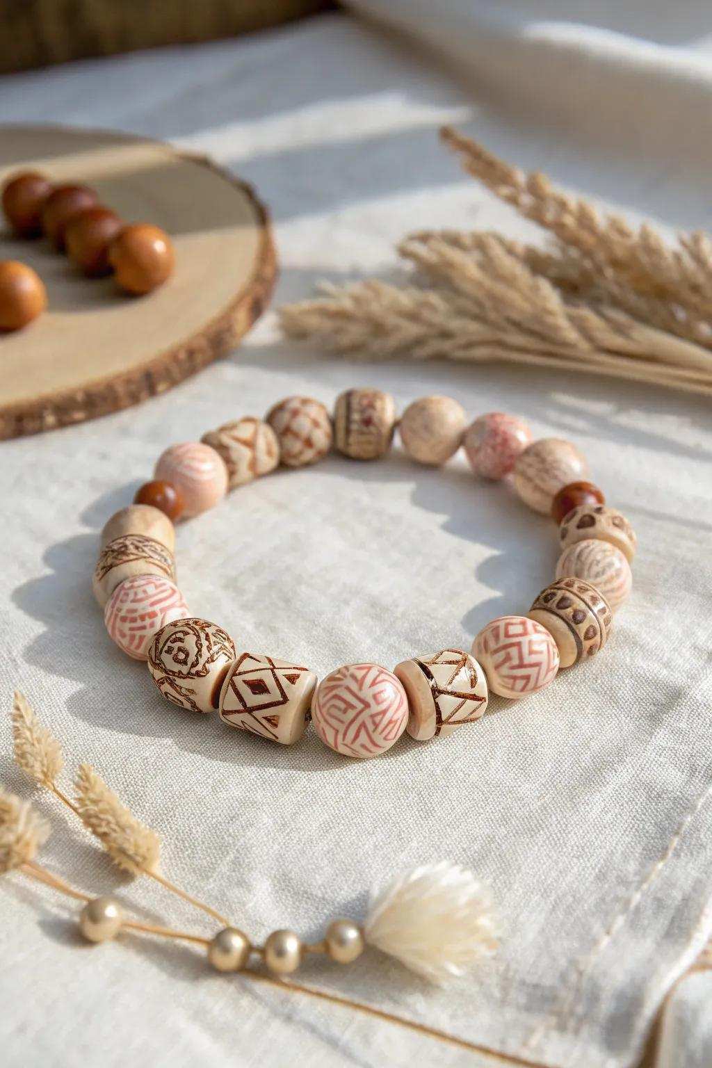 Embrace cultural stories through the art of clay disc bracelets.