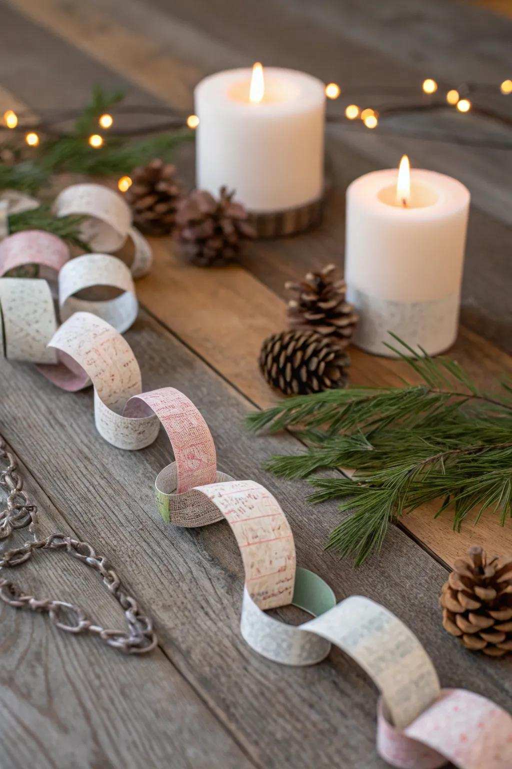 Embrace nostalgia with handmade holiday paper garlands, where effortlessness meets natural beauty.