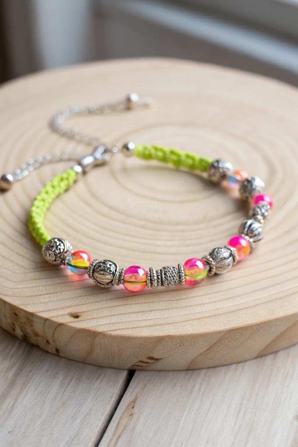 Embrace party vibes with this stunning handmade bangle, where vibrant neon touches simple charm.