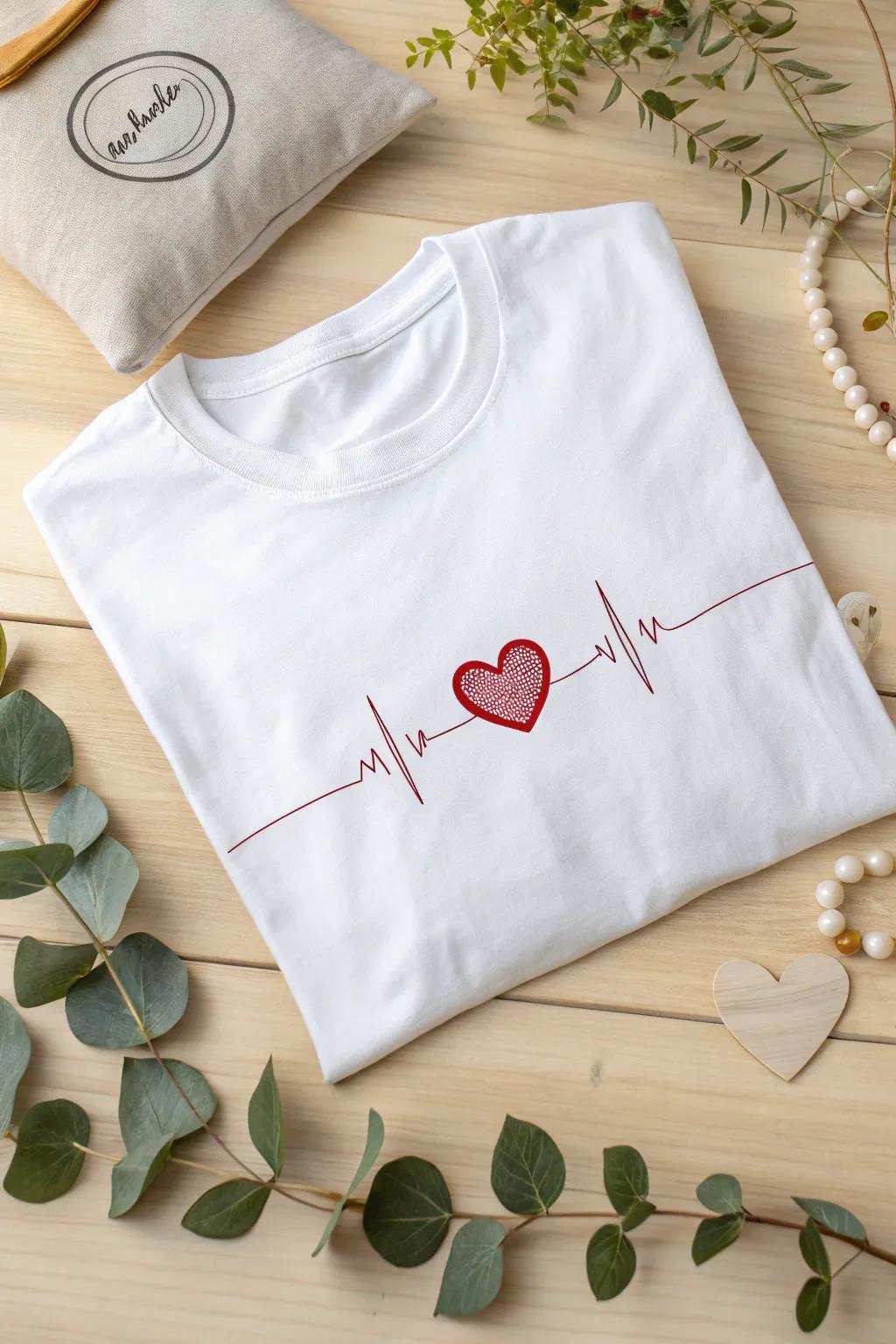 Embrace simplicity and affection through this simple heart rhythm tee. Suited for a subtle Valentine's atmosphere!