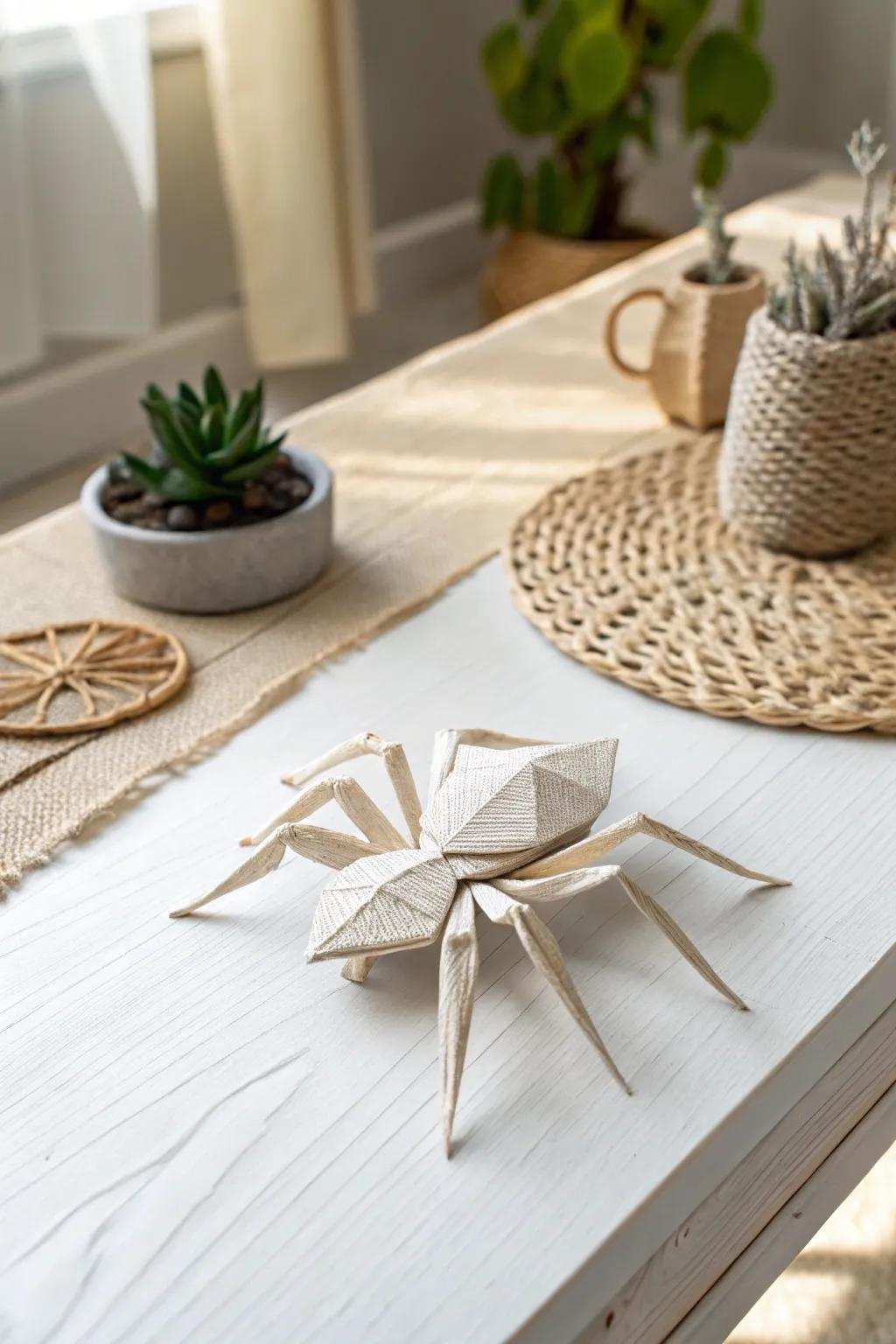 Embrace the art of simplicity with this beautifully crafted origami spider, perfect for adding a touch of spooky elegance to your Halloween decor.