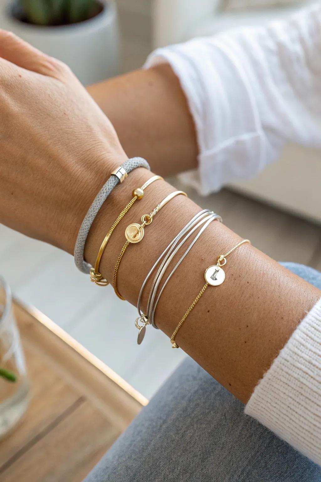 Embrace the beauty of symmetry using perfectly balanced wrist accessory stacks.