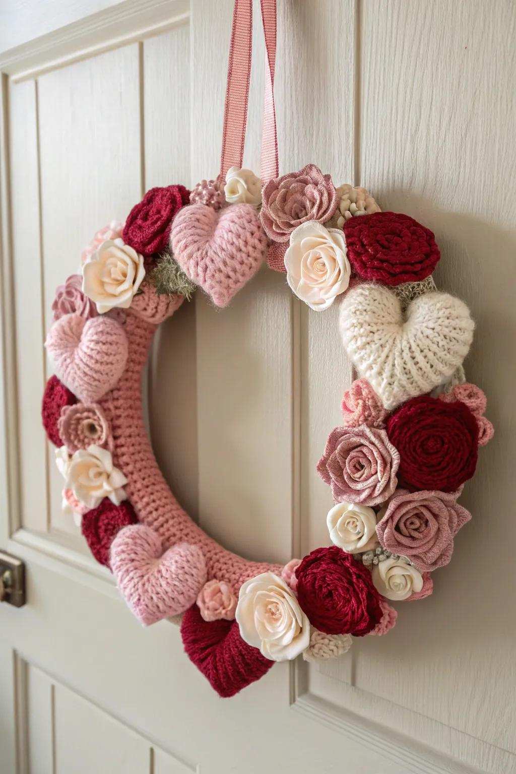 Embrace the romance of Valentine’s via an endearing crochet wreath that articulates the language of adoration.