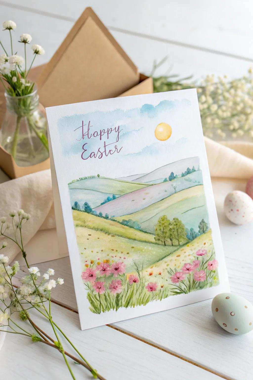 Embrace the tranquility of spring through hand-painted Easter cards that capture nature's serene beauty.