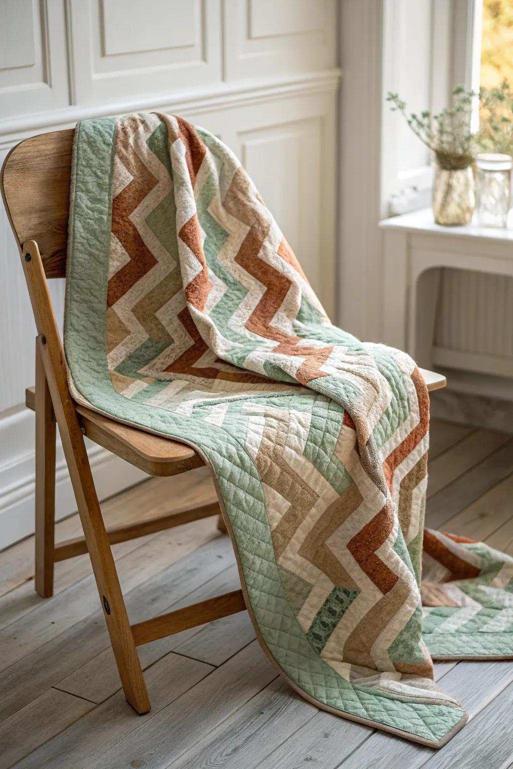 Embrace the vitality of Wavy Vivacity through a quilt that introduces dynamic charm to your area.