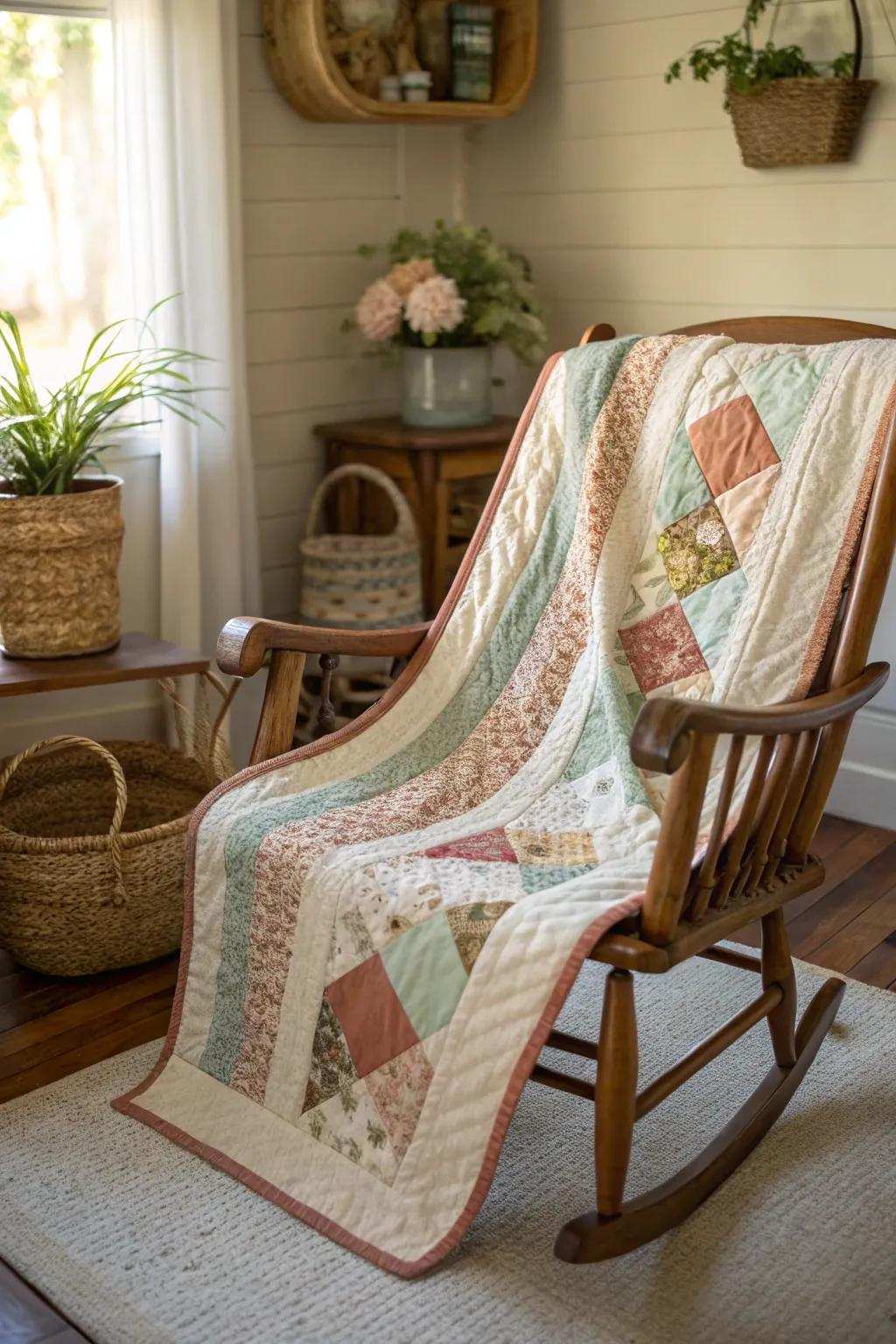 Embrace the warmth of a country getaway through this cosy, handcrafted jelly roll quilt.