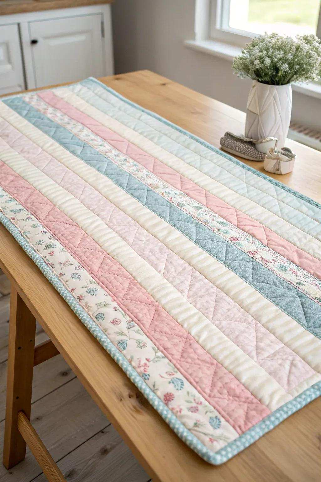Embrace tranquility through a simple bands quilt, where refinement and skill merge seamlessly.