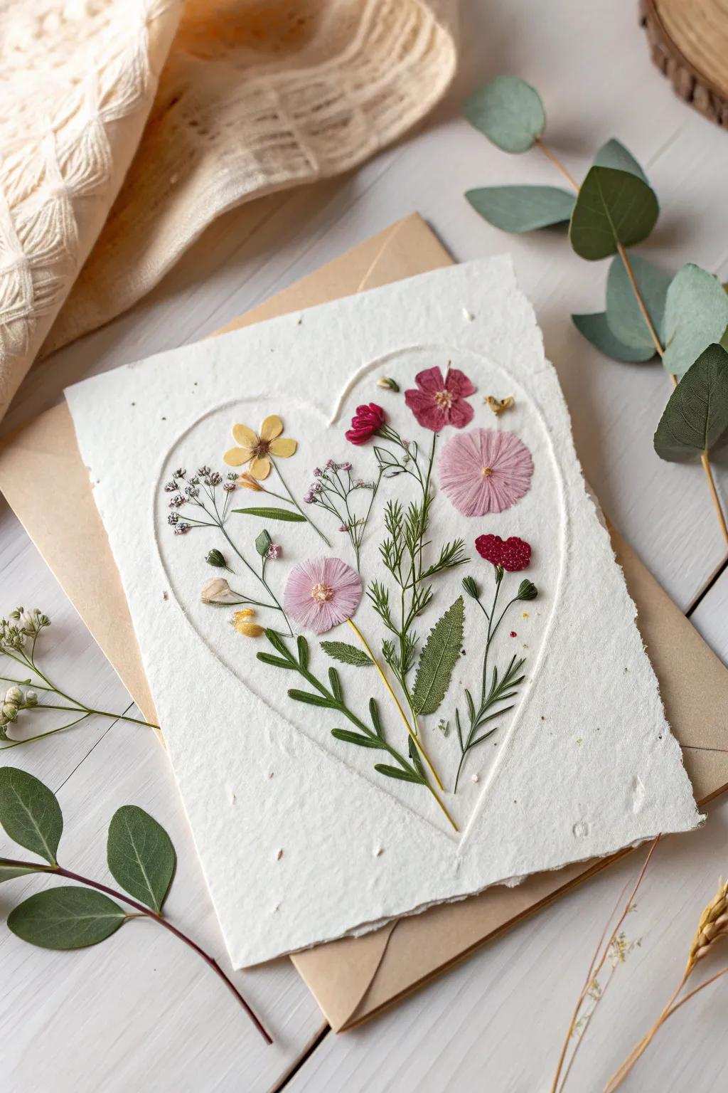Embrace unaltered splendor this Valentine's Day using a handcrafted note adorned with pressed flowers and foliage. 🌿❤️ #NatureInspired #EcoFriendlyLove