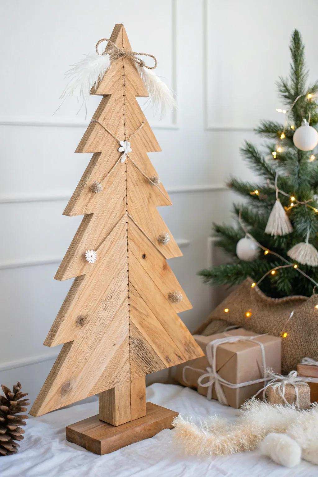 Embrace unrefined elegance this holiday season with a handcrafted timber Christmas fir, ideal for a minimalist yet festive aesthetic.