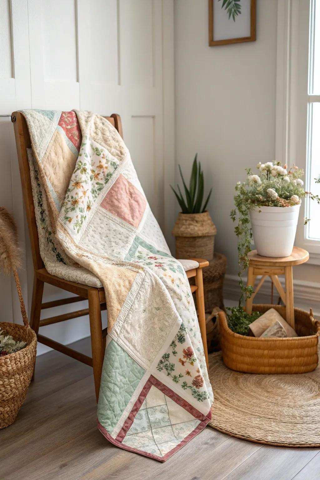 Embrace vintage charm through a jelly roll quilt that effortlessly combines retro elegance with contemporary simplicity.