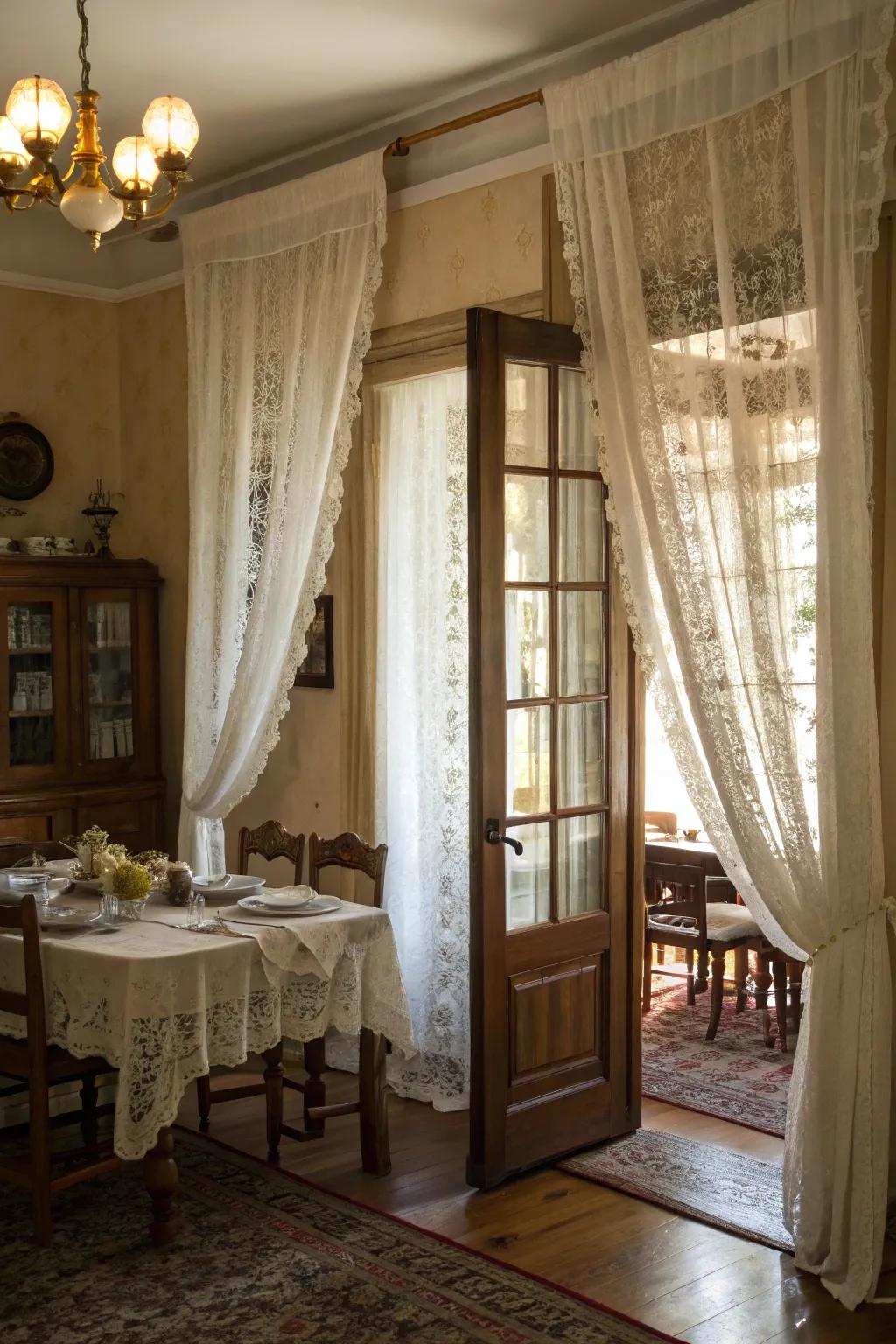 Embroidered accents add timeless elegance to dining areas.