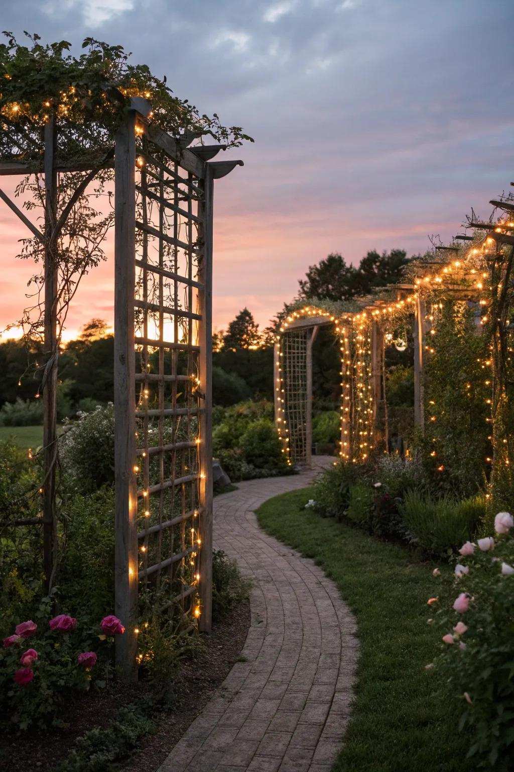 Enchanting lattice illumination for magical garden evenings.