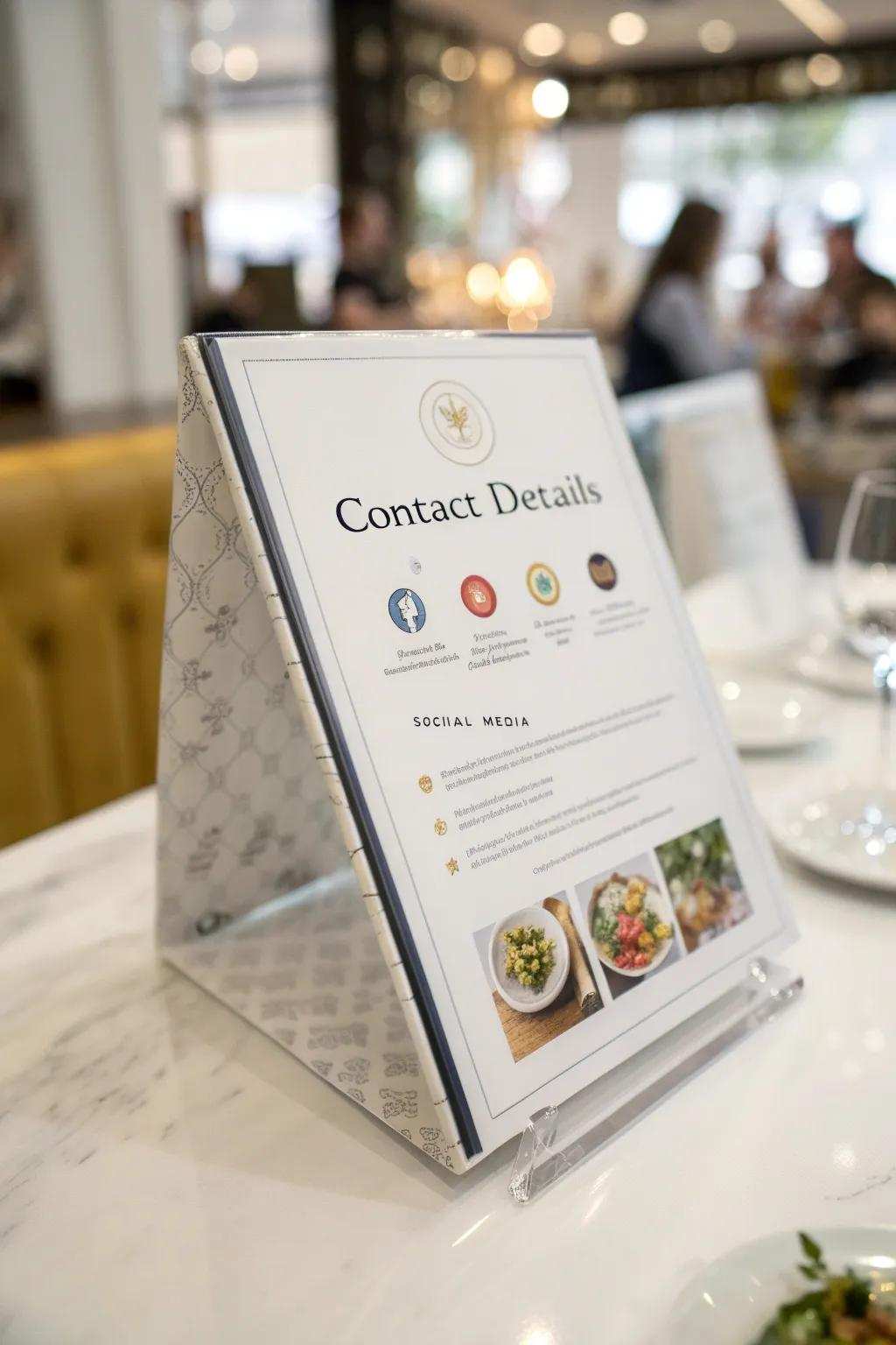 Engage with patrons by including vital contact and social media details.
