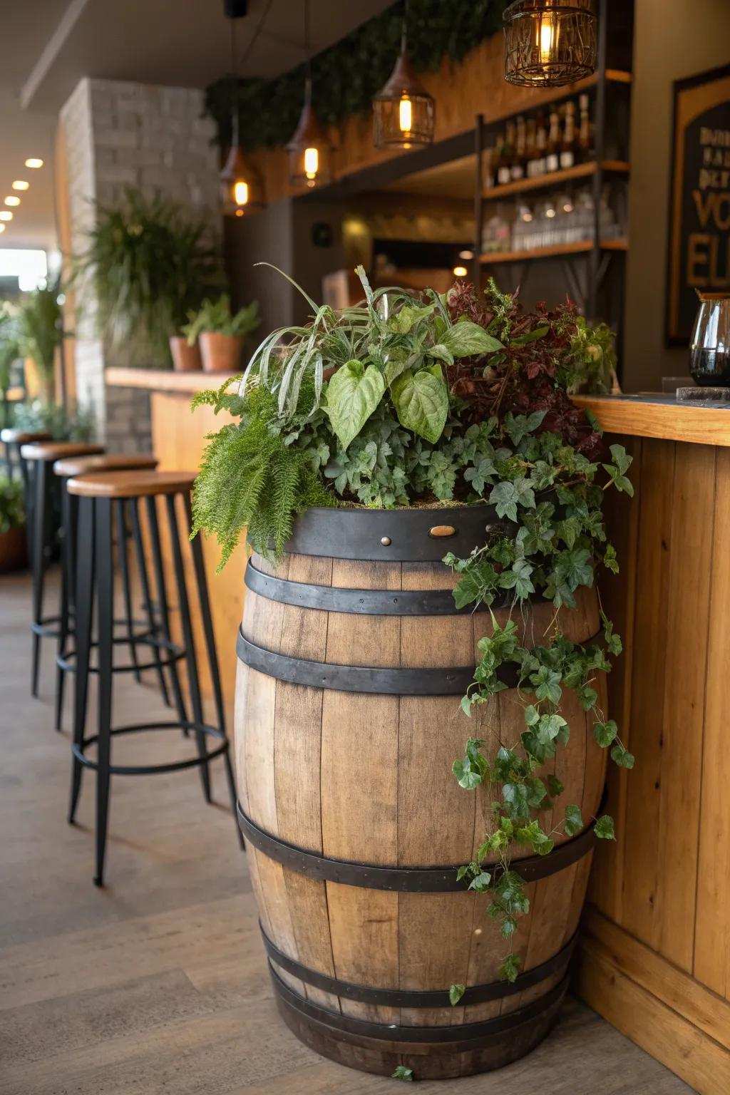 Enhance your area using liquor cask soil beds that introduce a hint of nature indoors.