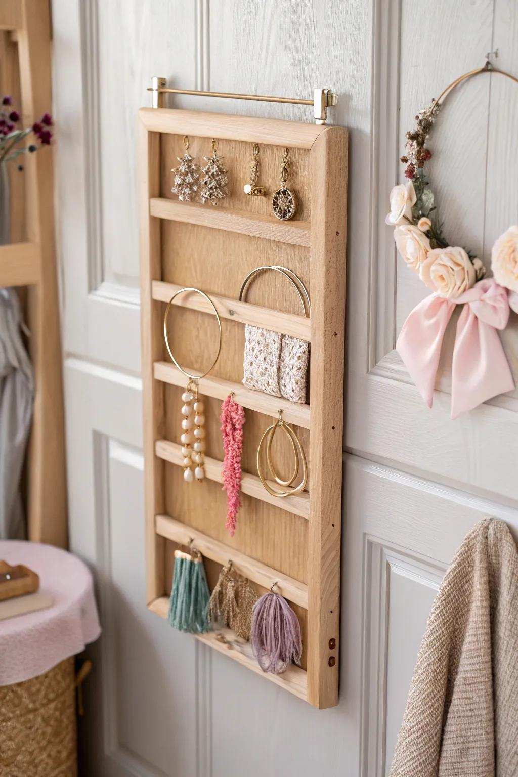 Enhance your area using this sophisticated over-the-door hair accessories organizer—marrying style with functionality seamlessly.