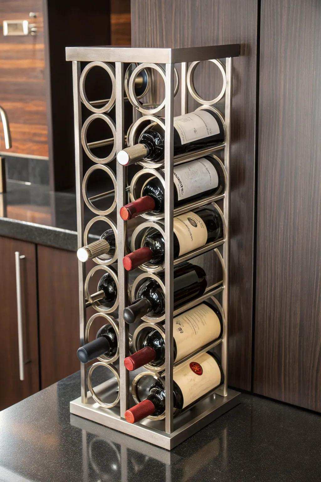 Enhance your area with a streamlined, artisanal assembled wine display that merges style and utility.