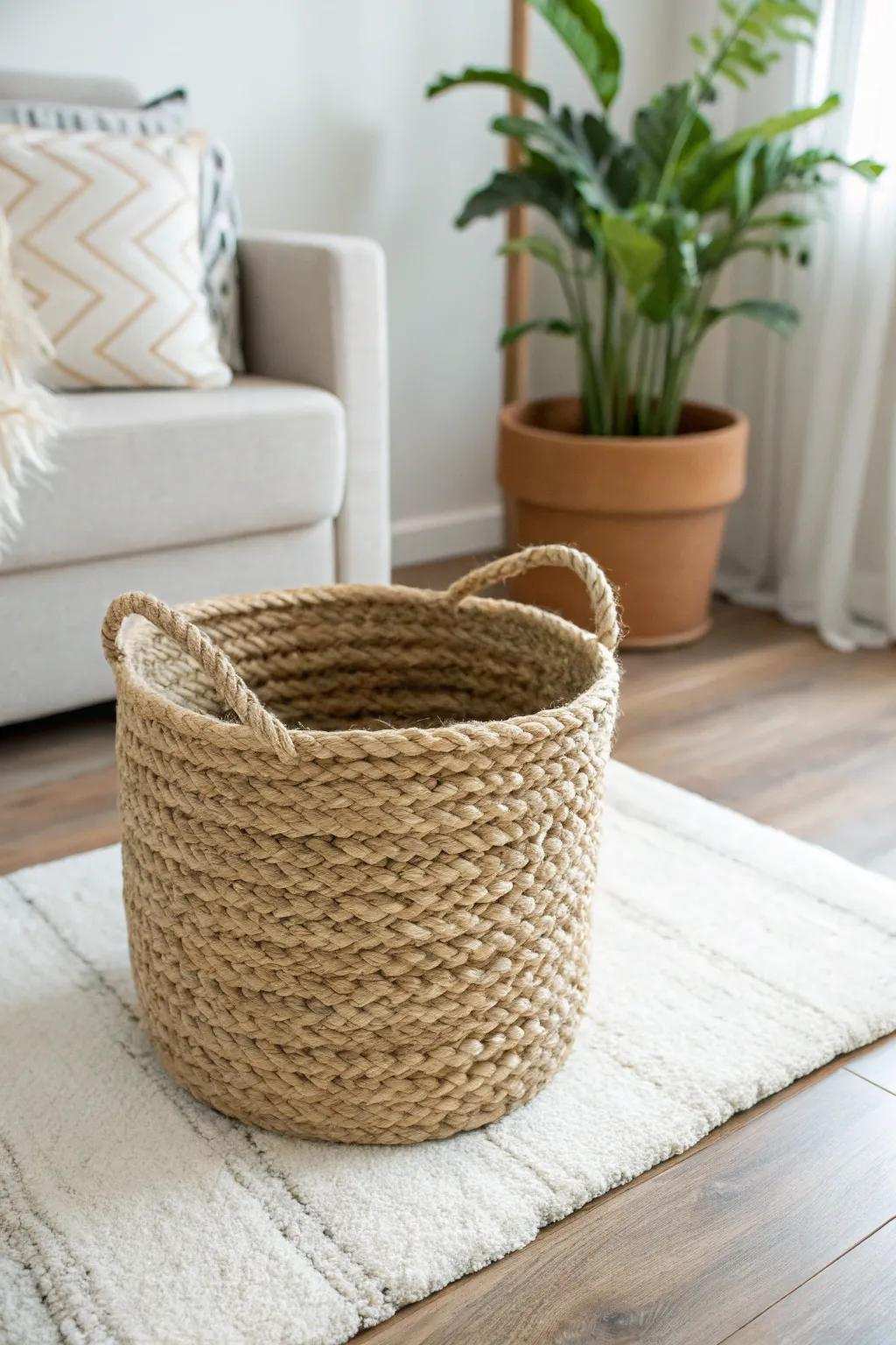 Enhance your area with this chic self-made fiber container, where minimalism meets boho beauty.