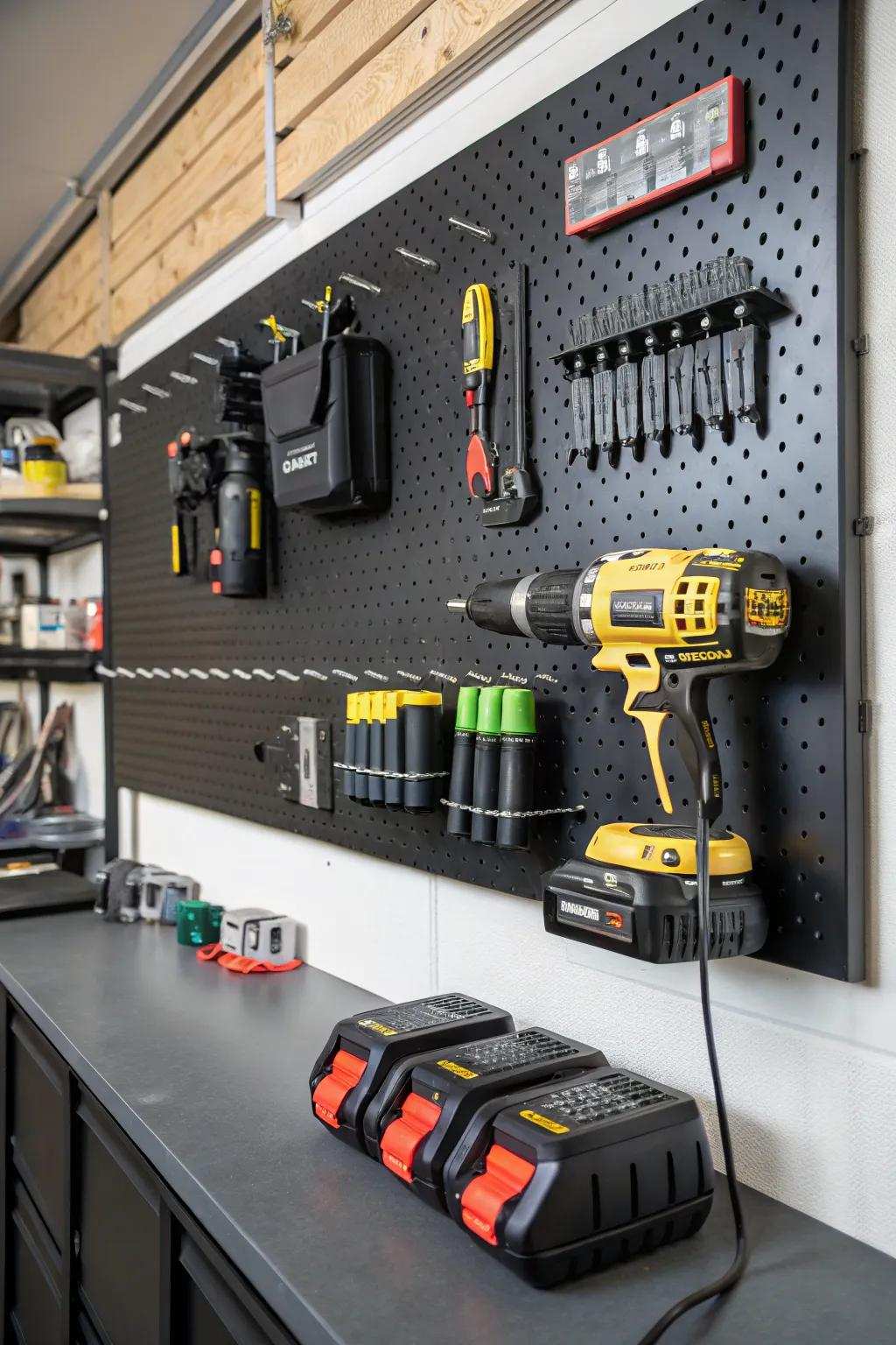 Enhance your garage: A pegboard charging hub for all your powered tools.