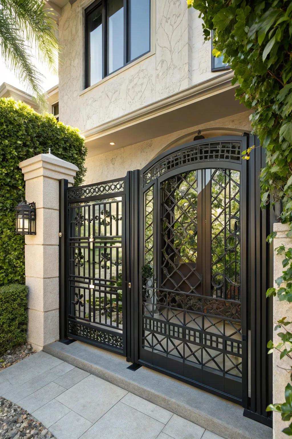 Enhance your home's entryway with a custom-made metal gateway that unites security and flair.