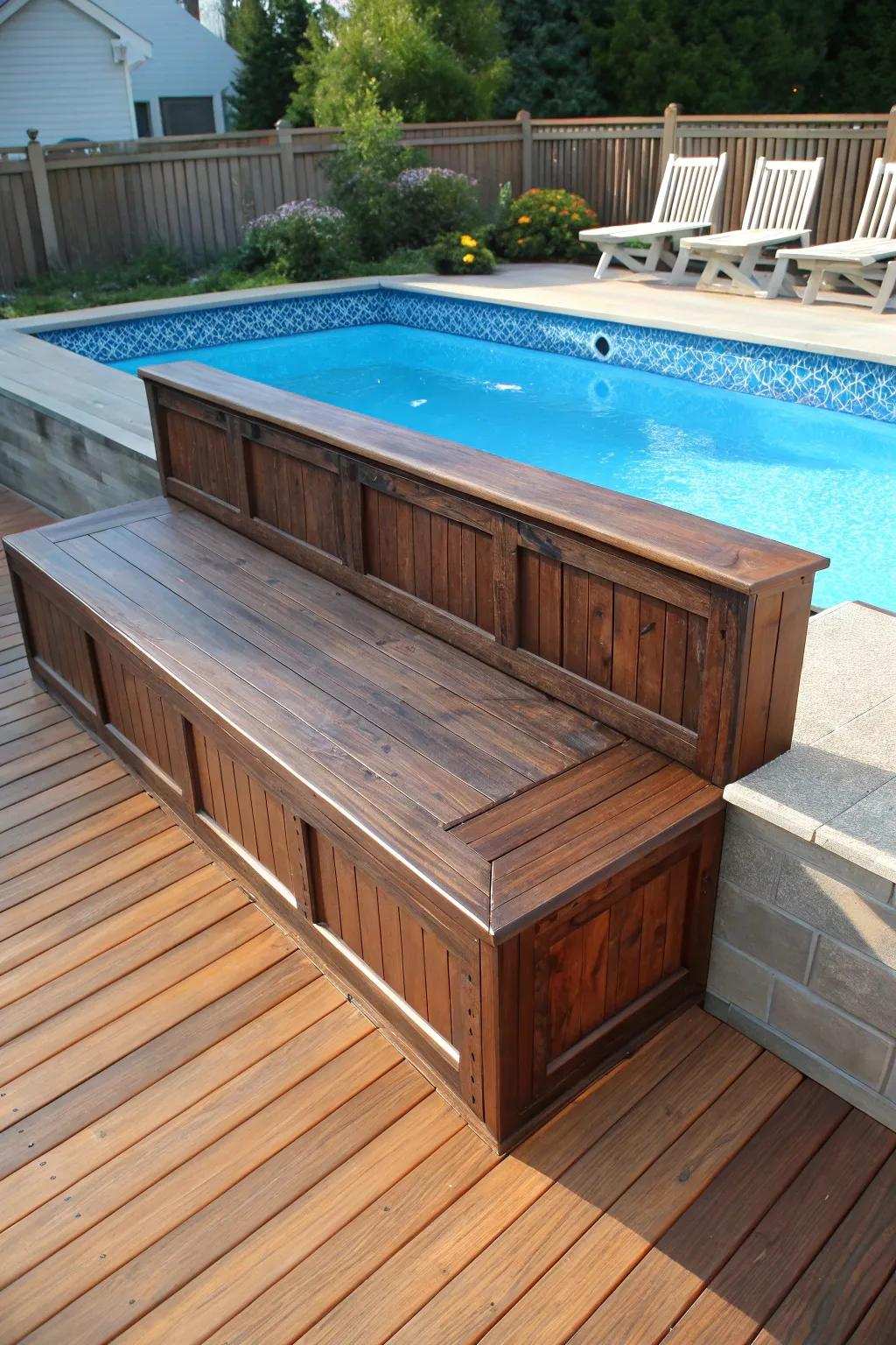 Enhance your poolside with elegant integrated seating—where design meets functionality.