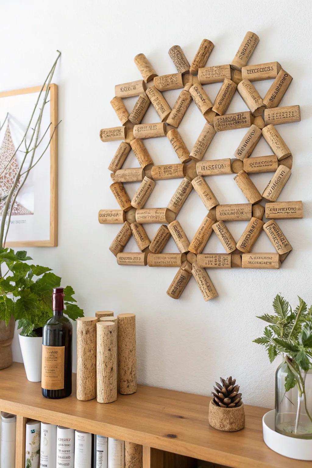Enhance your setting using eco-conscious elegance: wine cork wall art using a minimalist spin.