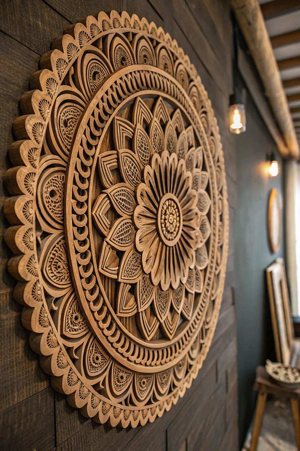 Enhance your space using the captivating appeal of detailed wood wall decor.