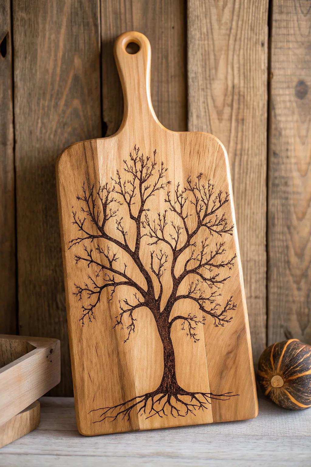 Enhance your space with the rustic allure of a tree outline, skillfully engraved on a wood board. 🌳✨ #WoodArt #RusticDesign
