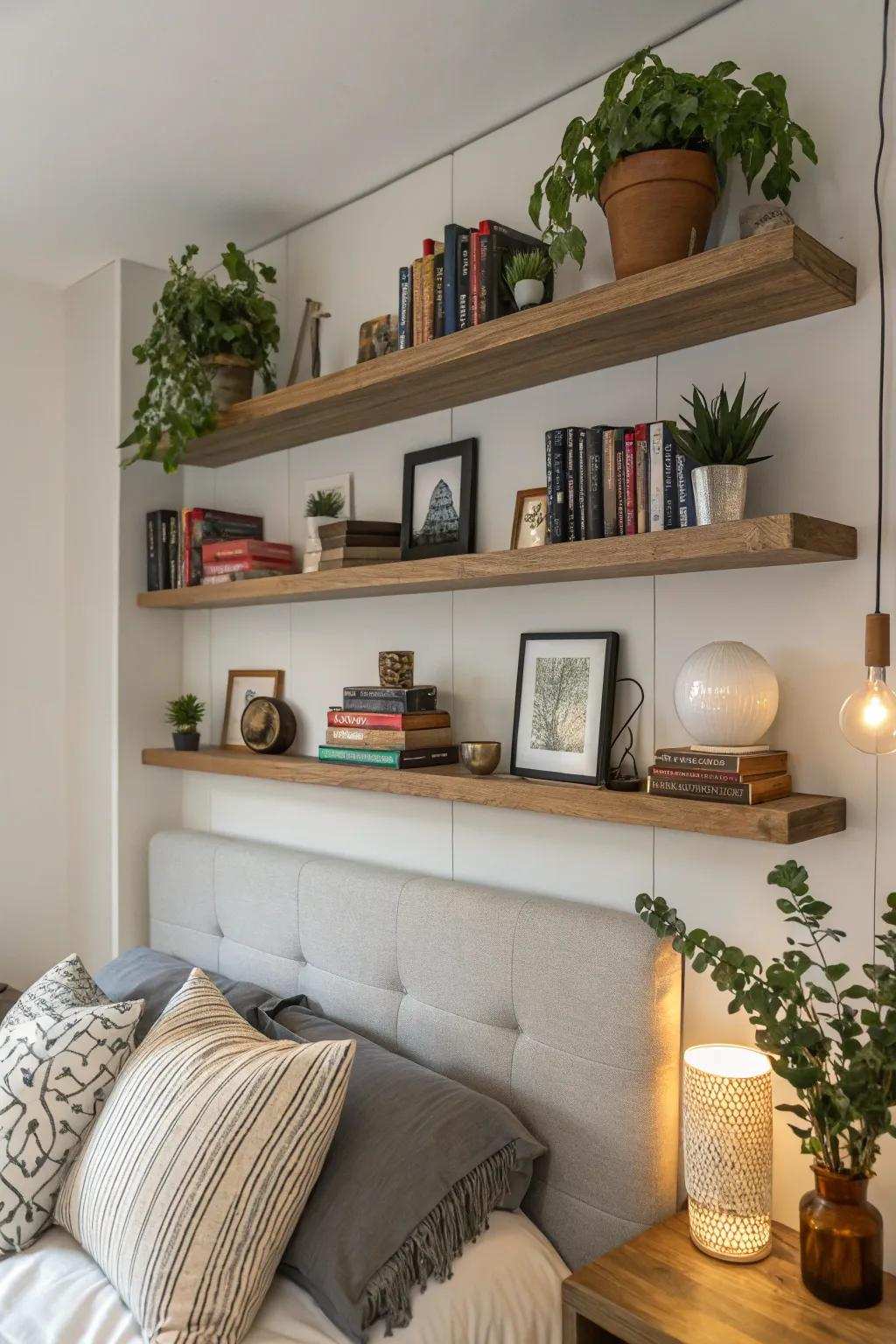 Enhance your storage with attractive floating shelves.